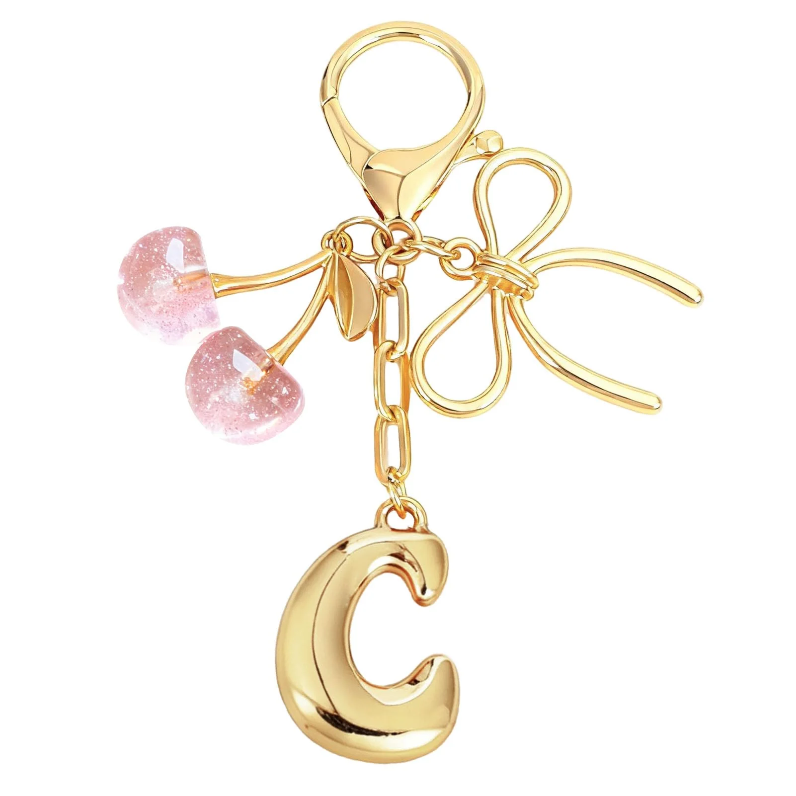 Bubble Initial With Bow & Cherry Charms Keychain - Image 36
