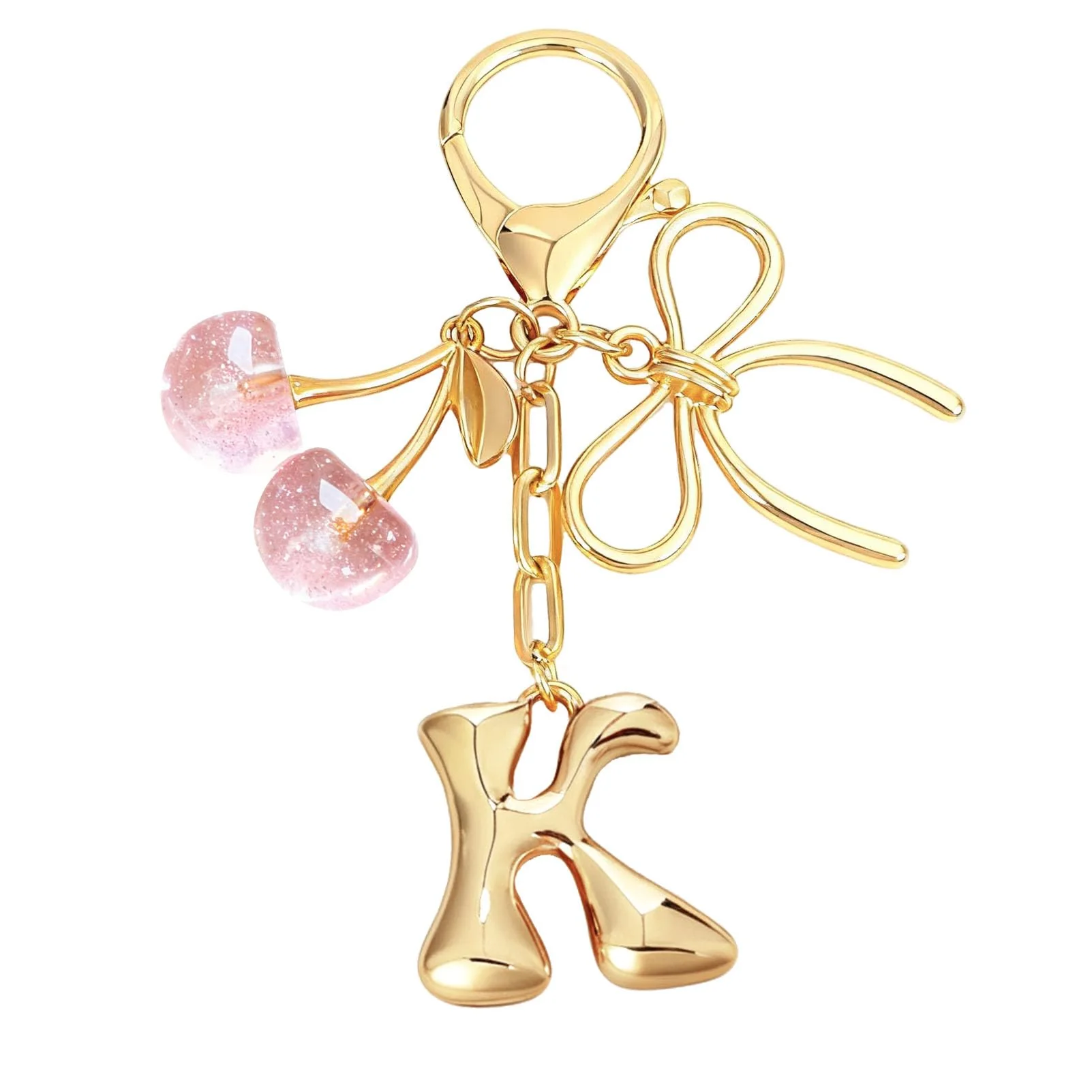 Bubble Initial With Bow & Cherry Charms Keychain - Image 44