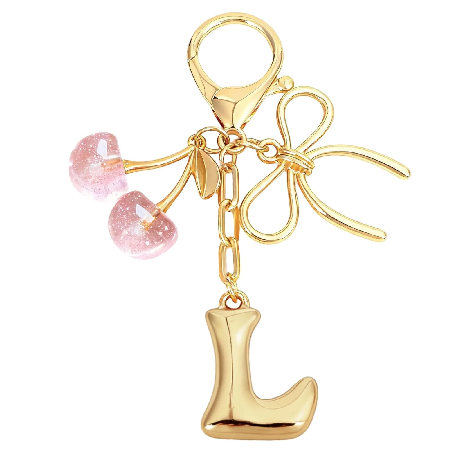 Bubble Initial With Bow & Cherry Charms Keychain - Image 45