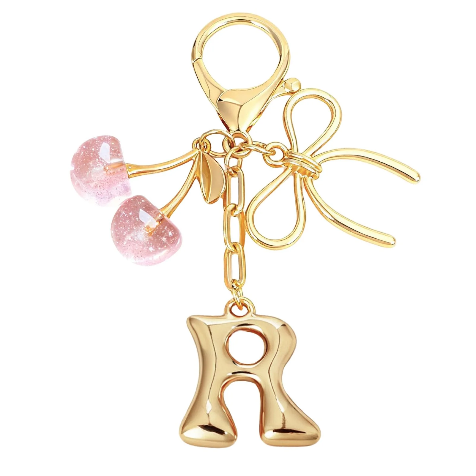 Bubble Initial With Bow & Cherry Charms Keychain - Image 51