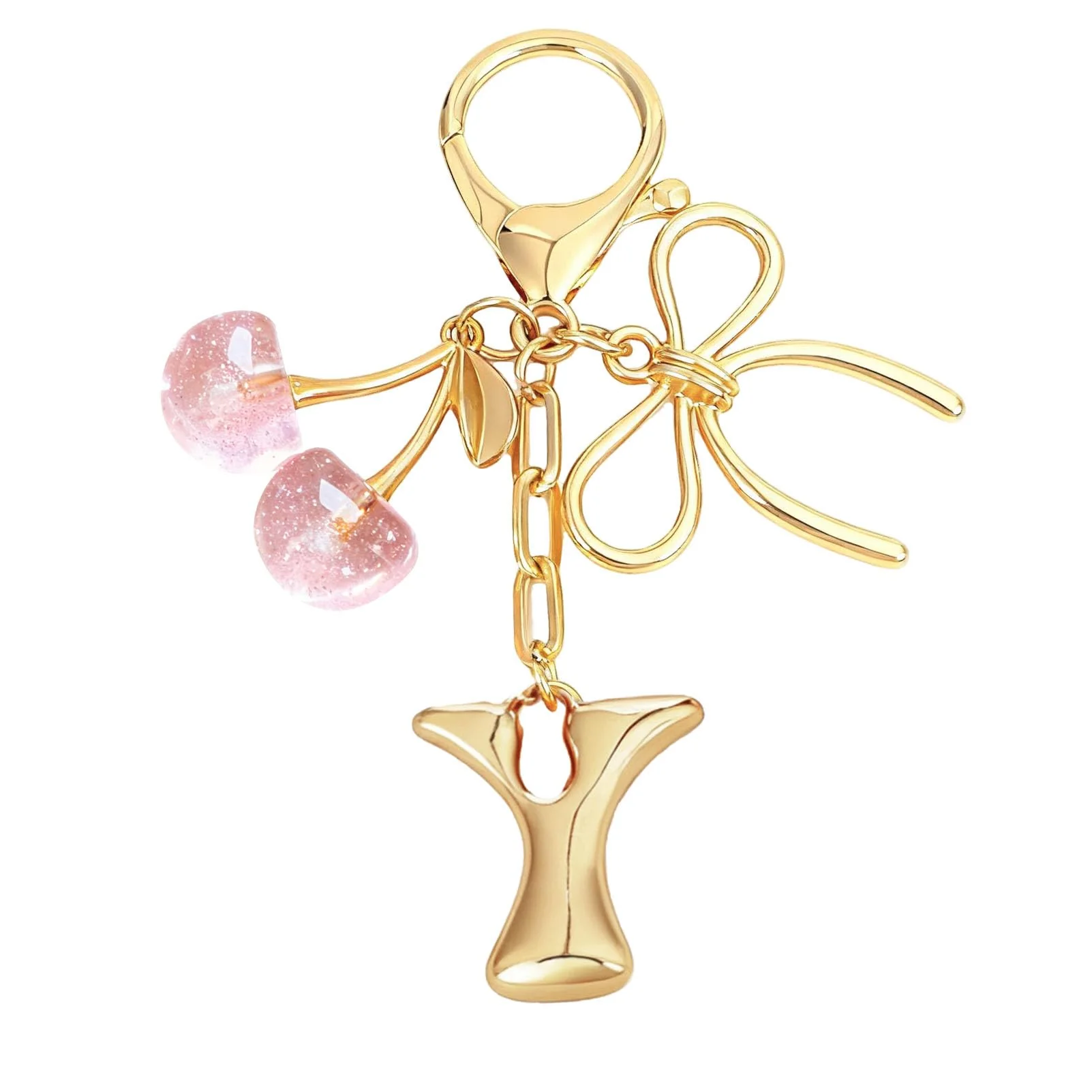 Bubble Initial With Bow & Cherry Charms Keychain - Image 58