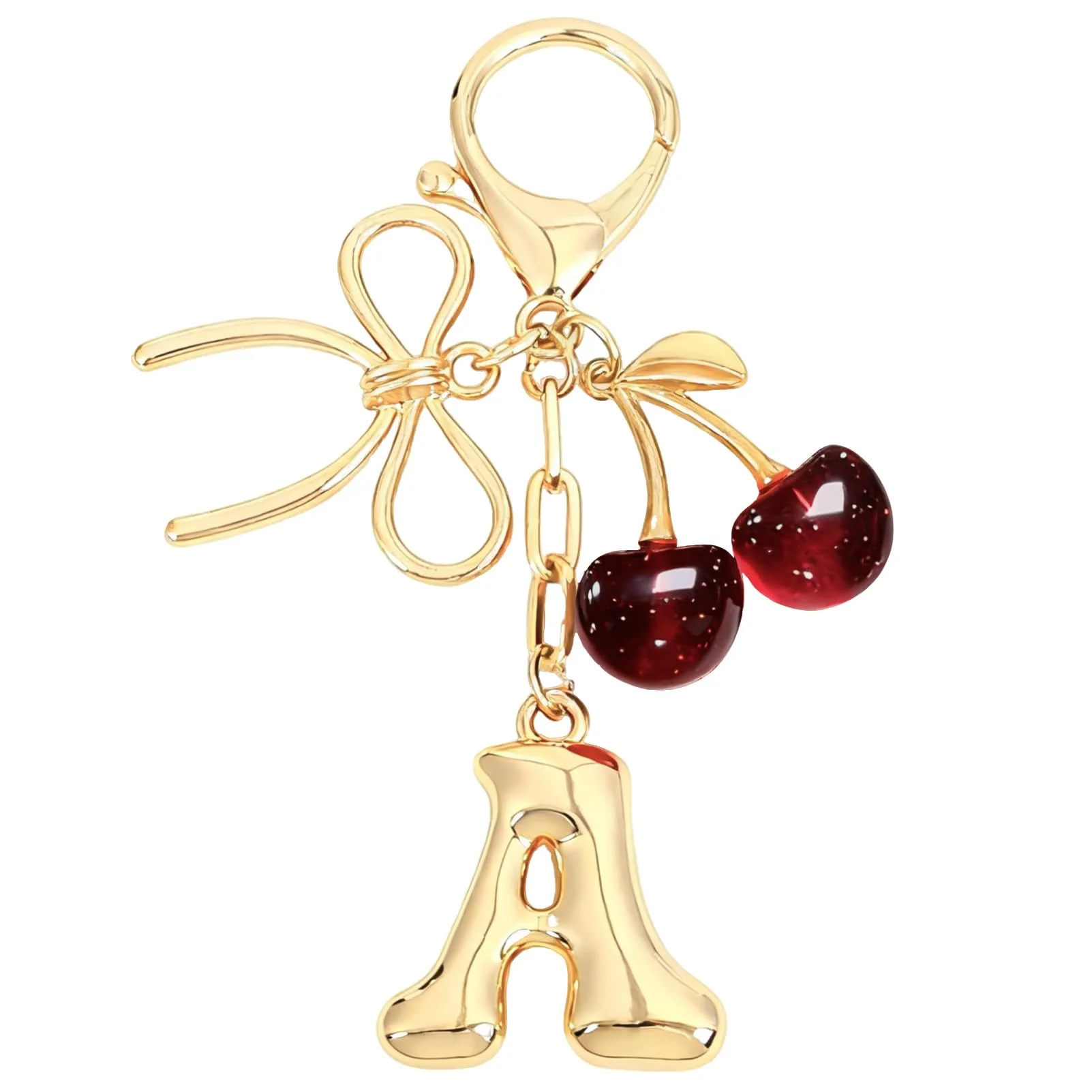 Bubble Initial With Bow & Cherry Charms Keychain - Image 8