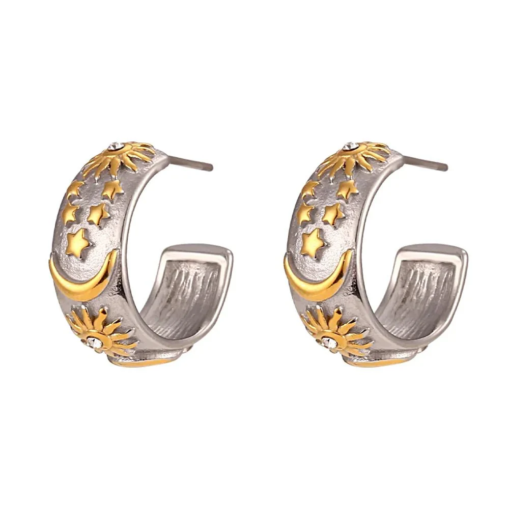 Chunky Astrology Embossed Hoop Earrings - Image 11