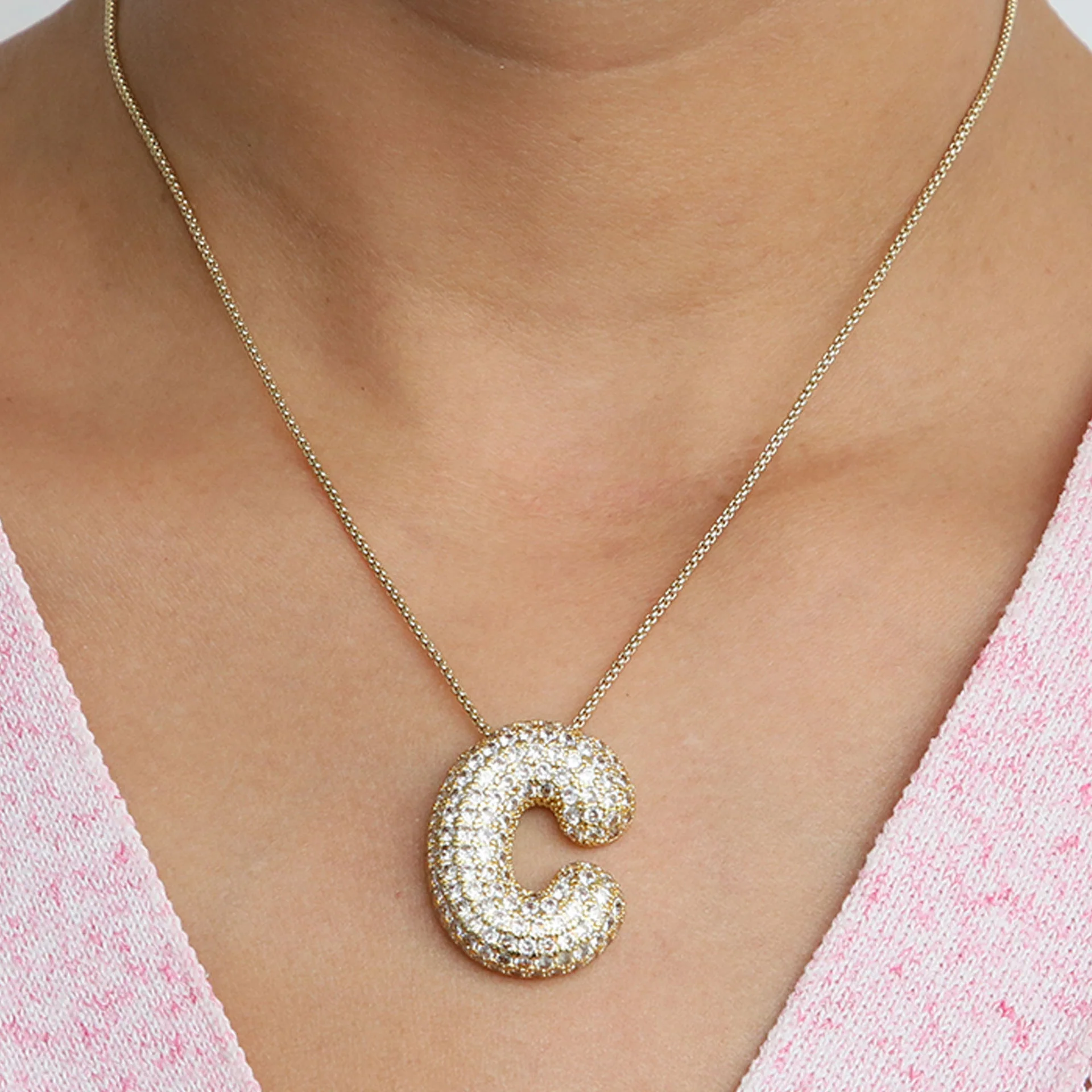 Chunky Bubble Diamond Dazzle Initial Necklaces - Image 10