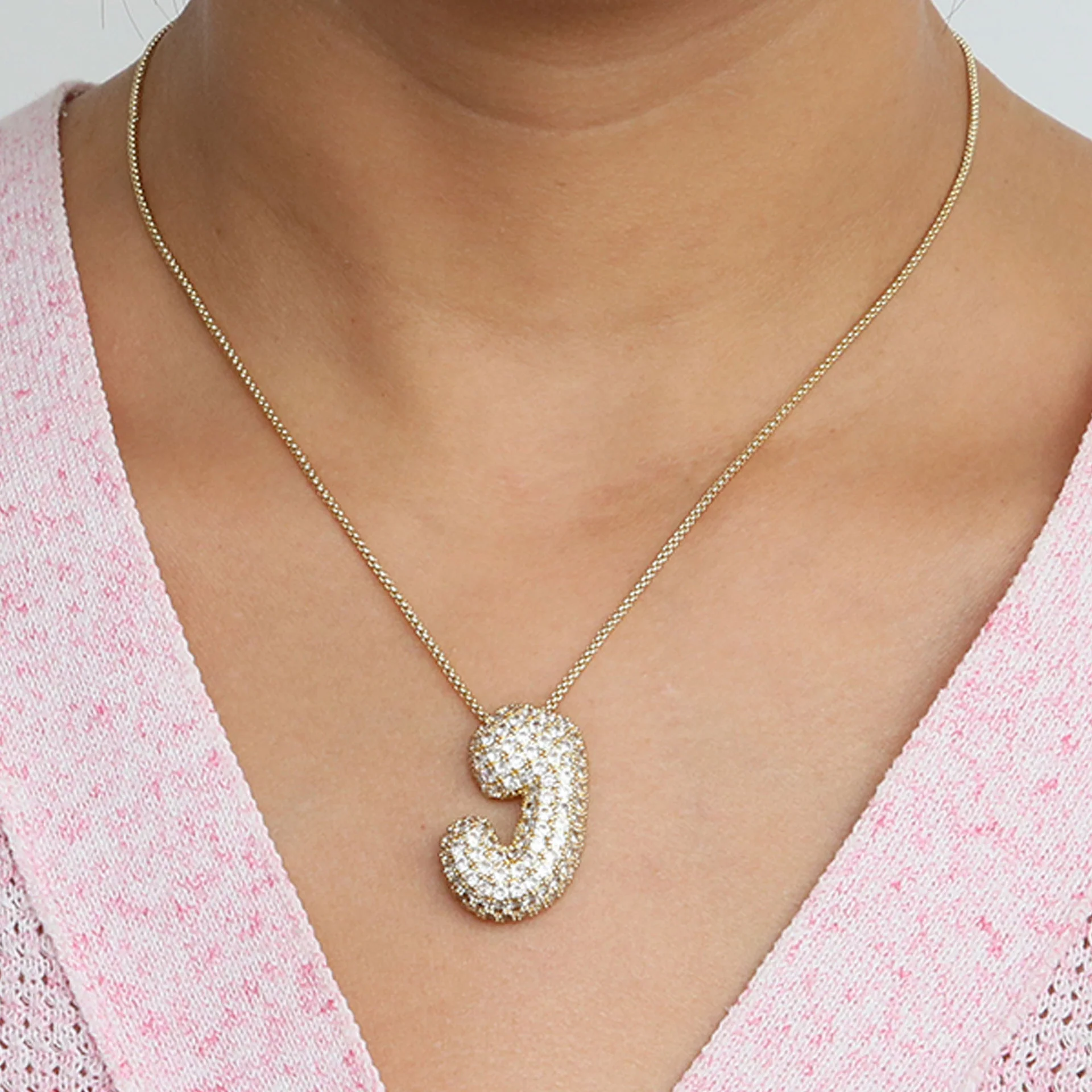 Chunky Bubble Diamond Dazzle Initial Necklaces - Image 17