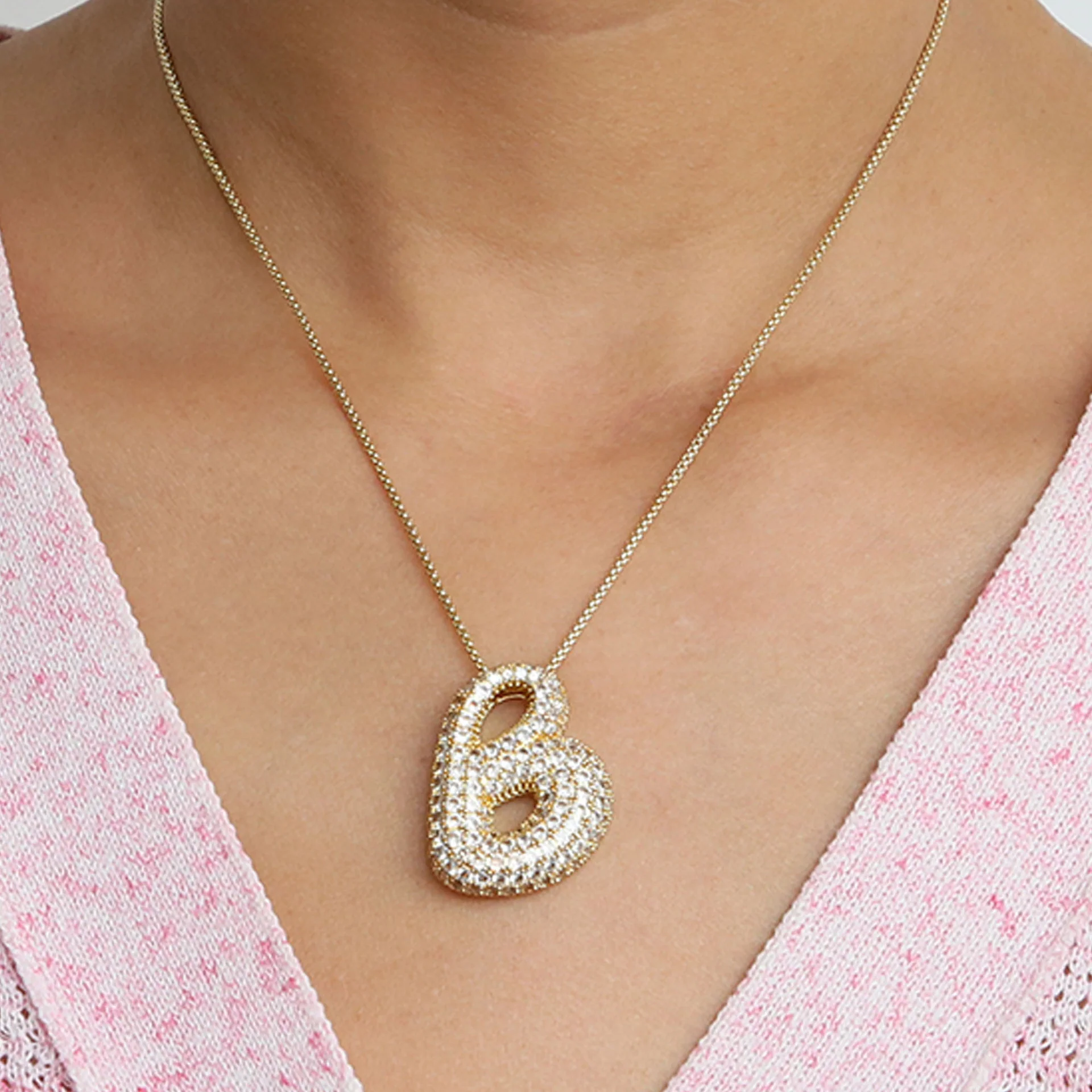 Chunky Bubble Diamond Dazzle Initial Necklaces - Image 9
