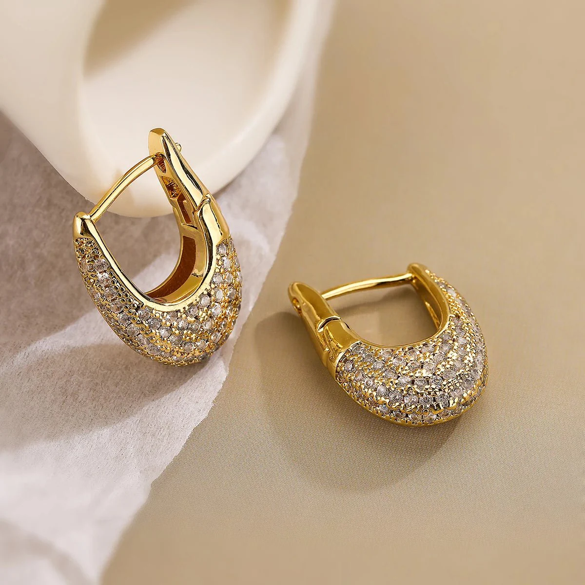Chunky Glittering Diamond Hoop Earrings - Image 4