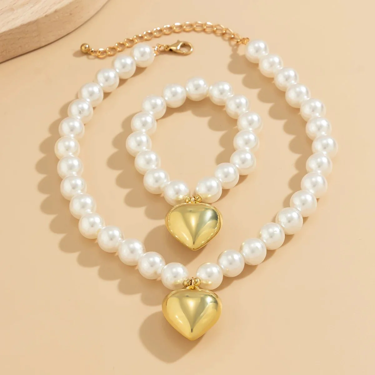 Chunky Heart Pendant Necklace and Bracelet Set - Image 4