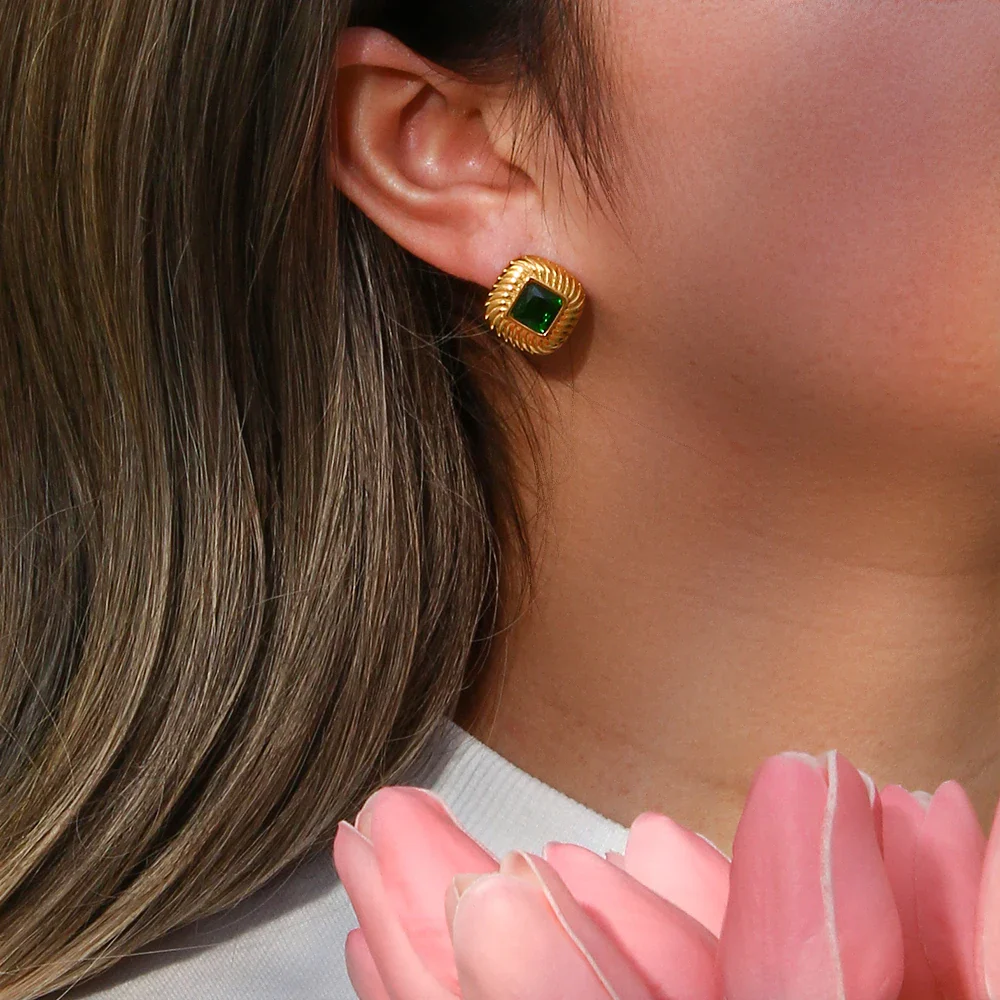Chunky Spiral Texture Diamond Accented Earrings - Image 3
