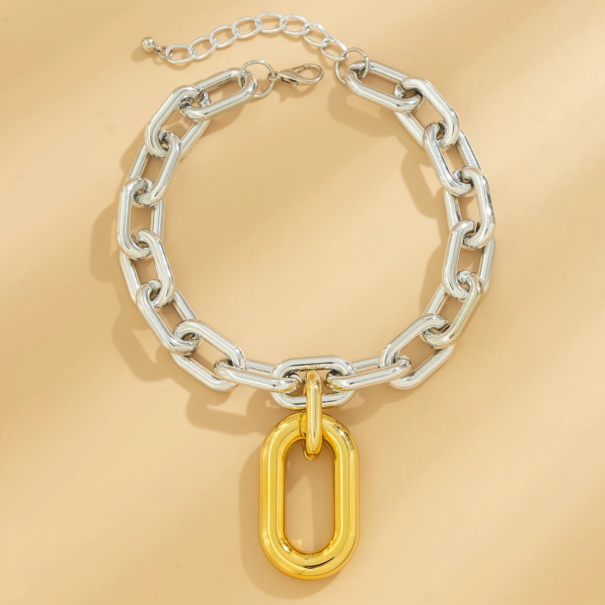 Chunky Two Tone Paperclip Bold Necklace - Image 7