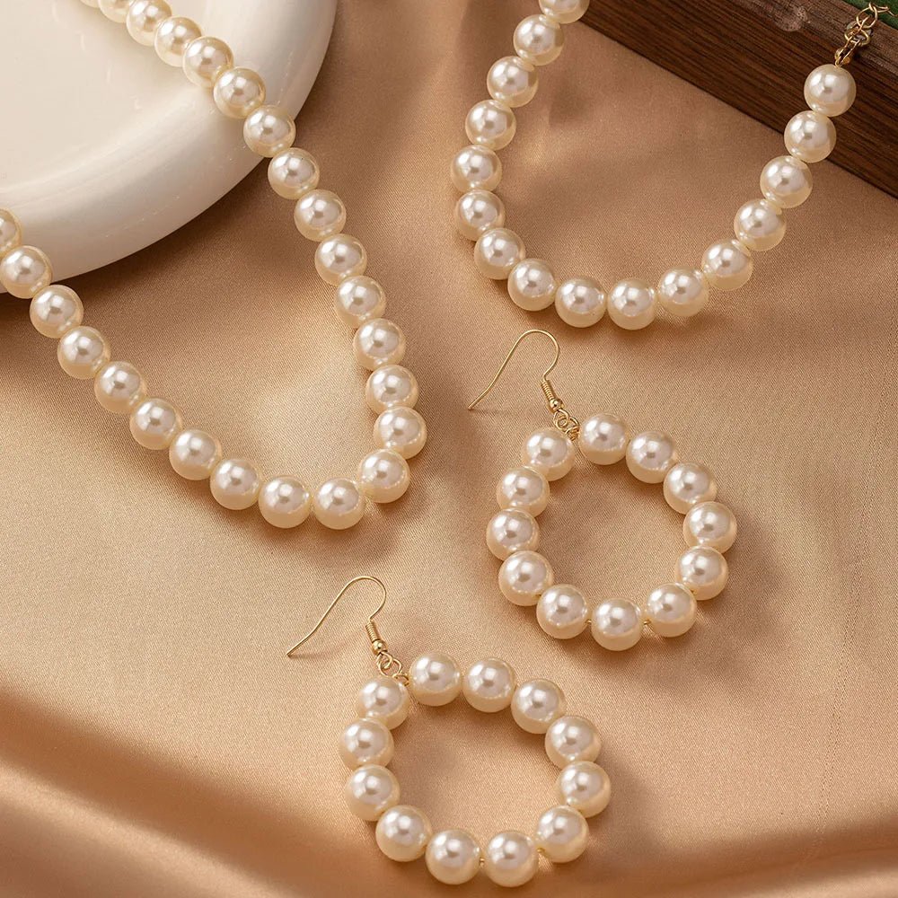 Classy Beaded Pearl Necklace, Bracelet, and Earring Set - Image 4