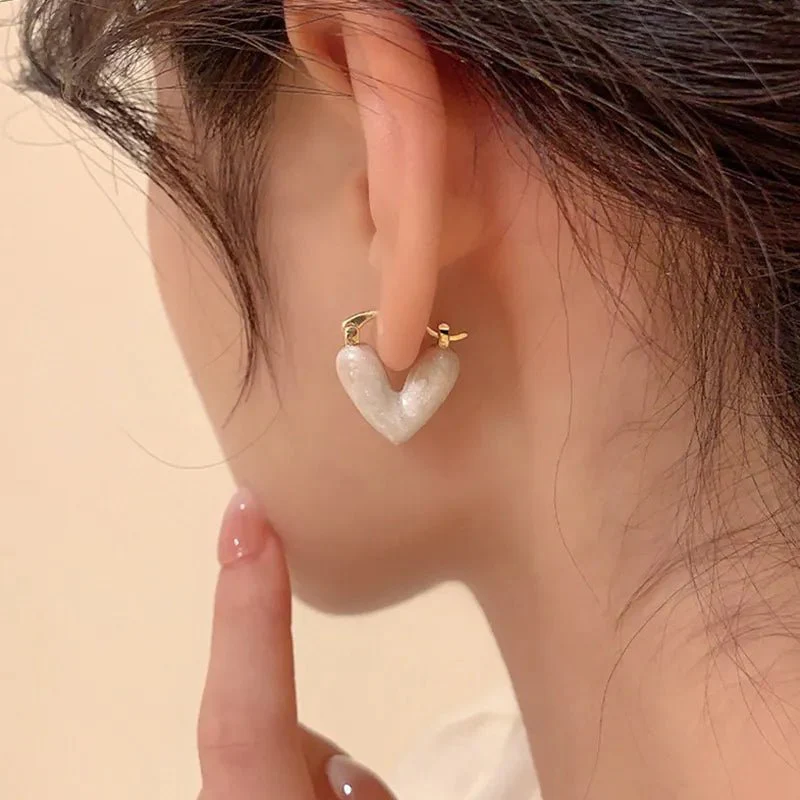 Classy Enamel Heart Earrings - Image 3