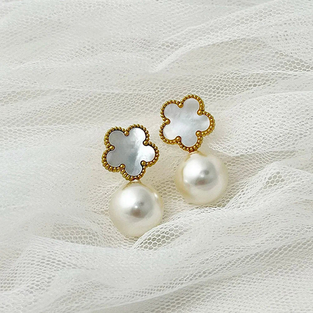 Classy Floral Pearl Ball Earrings - Image 5