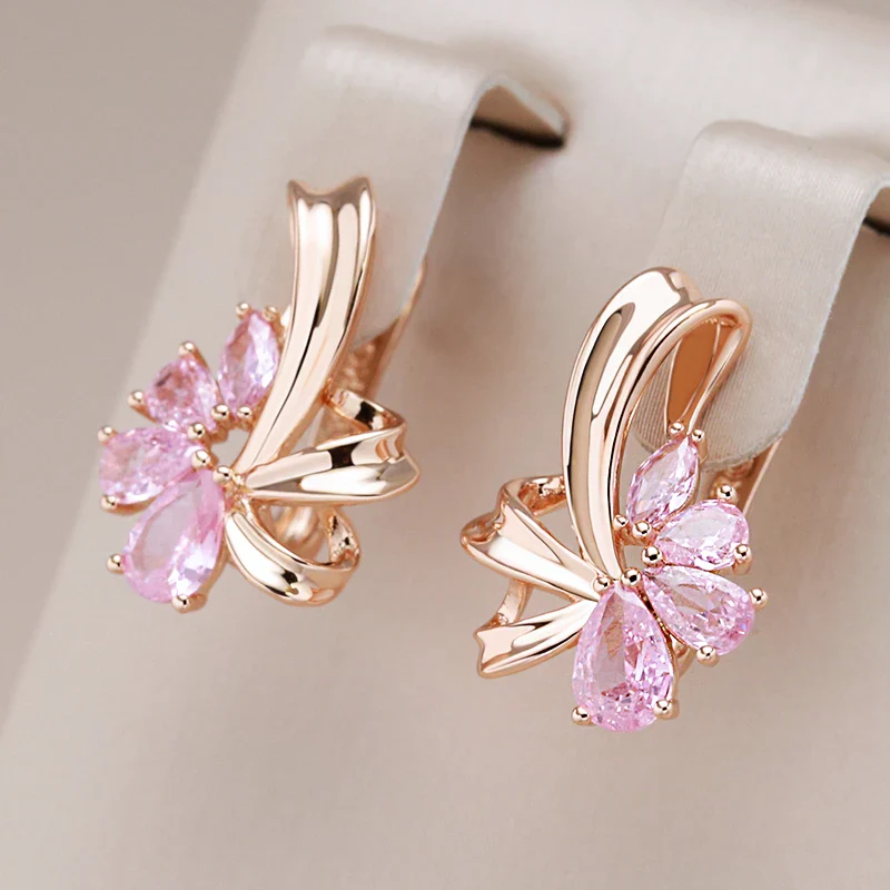 Classy Floral Pink Diamond Earrings - Image 7