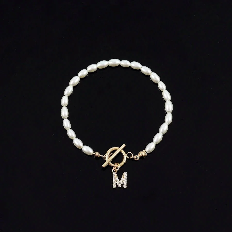 Classy Pearl Clasp Letter Initial Bracelets - Image 3