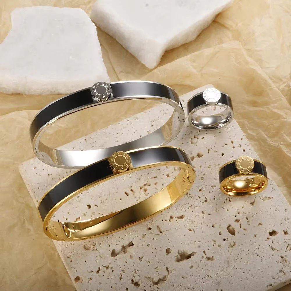 Classy Roman Numeral Bangle Bracelet and Rings - Image 4