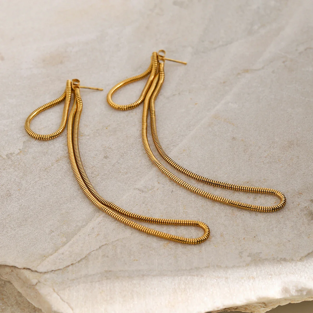 Classy Snake Chain Tassel Stud Earrings - Image 4