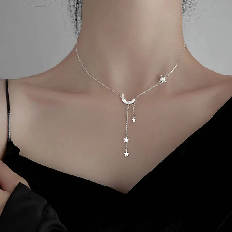 Crescent Moon Dangling Star Necklace - Image 4