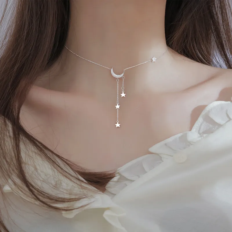 Crescent Moon Dangling Star Necklace - Image 5