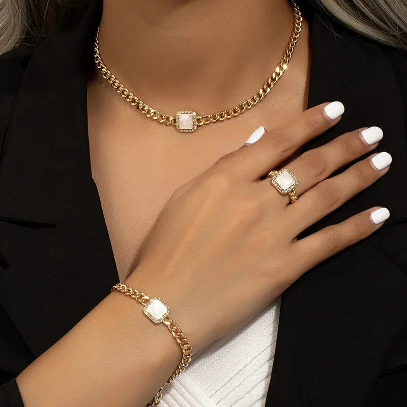 Cuban Square Diamond Necklace, Bracelet, and Ring Set - Image 2