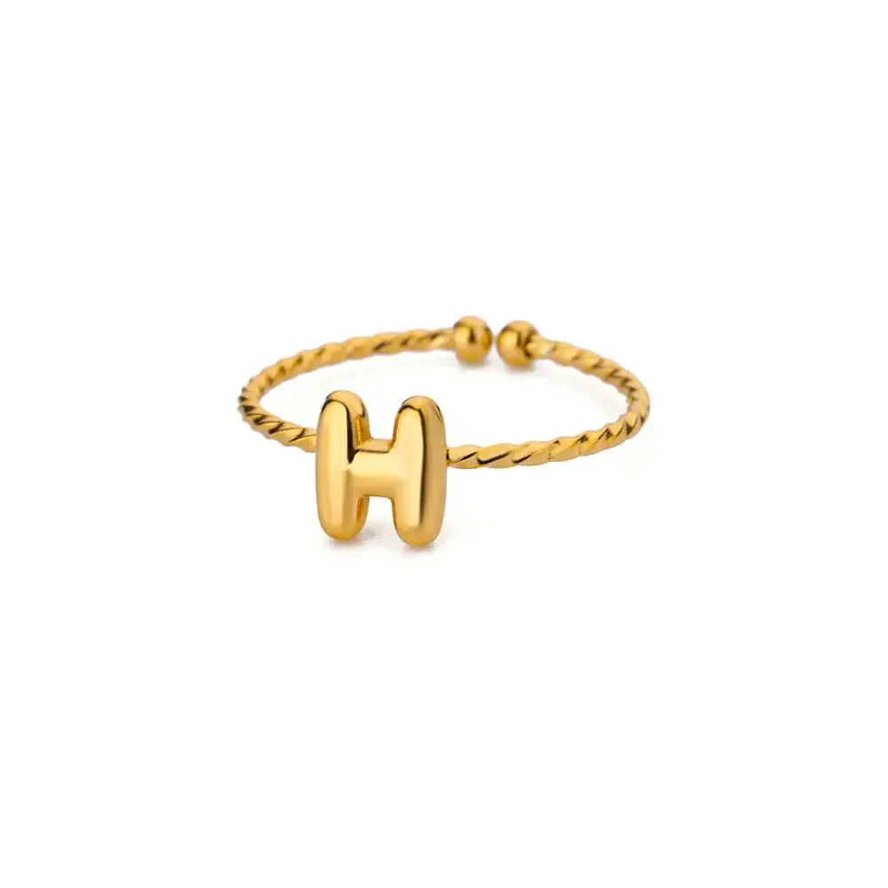 Dainty Adjustable Bubble Letter Initial Ring - Image 14