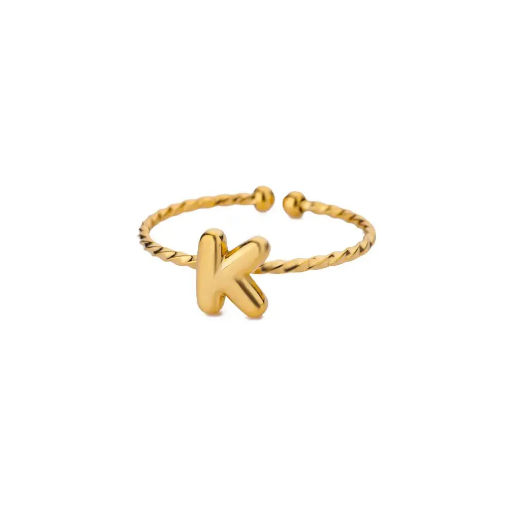 Dainty Adjustable Bubble Letter Initial Ring - Image 17