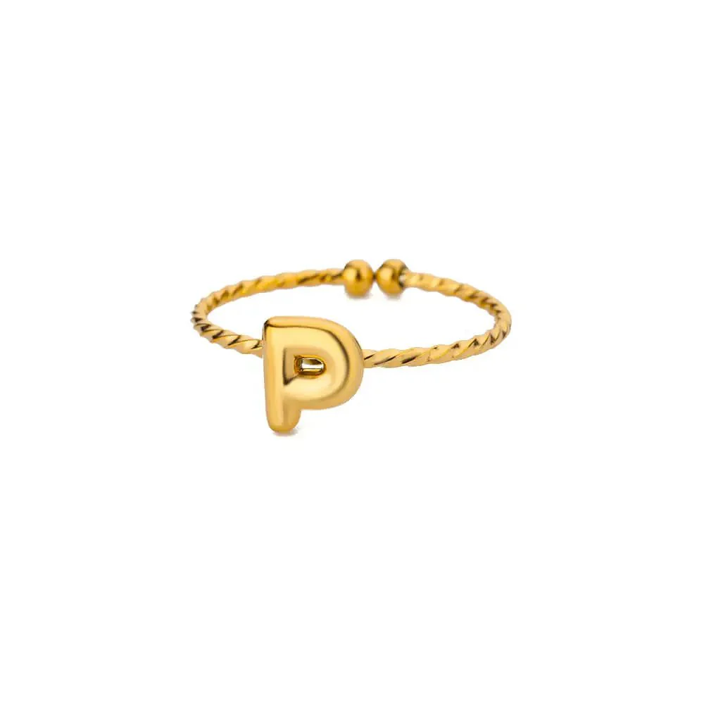 Dainty Adjustable Bubble Letter Initial Ring - Image 22