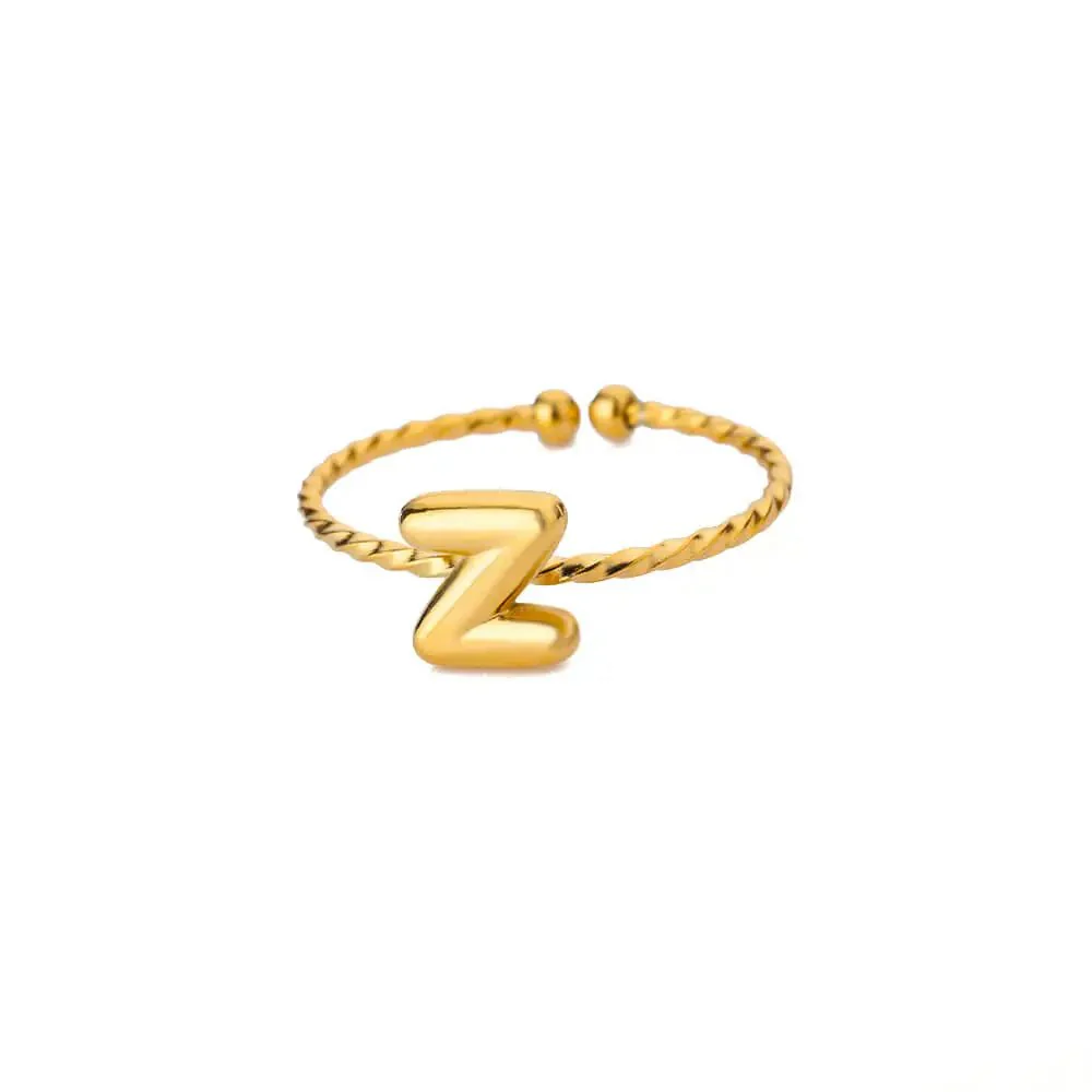 Dainty Adjustable Bubble Letter Initial Ring - Image 32