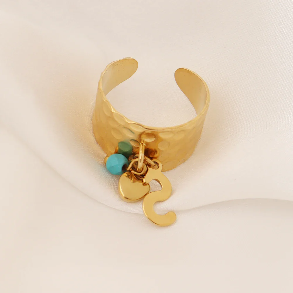 Dainty Adjustable Letter Initial & Heart Pendant Ring - Image 11