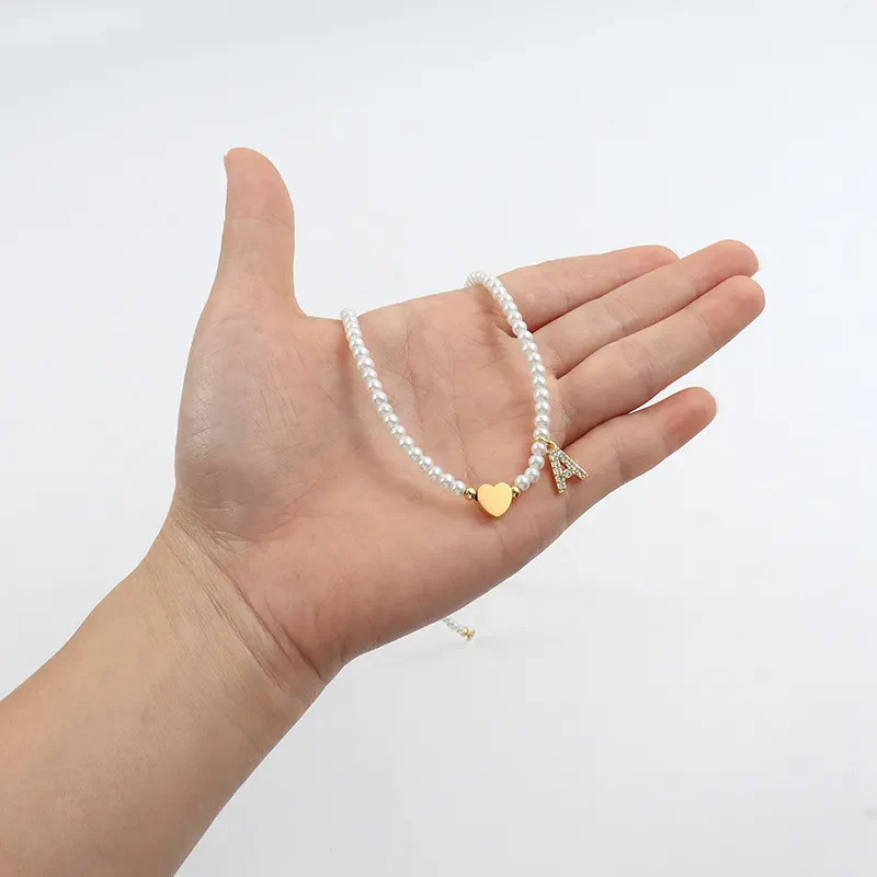 Dainty Beaded Heart Initial Necklace - Image 4