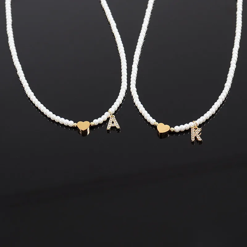 Dainty Beaded Heart Initial Necklace - Image 5