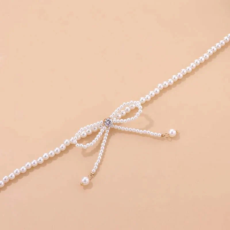 Dainty Beaded Pearl Bow Choker Necklace - Image 5