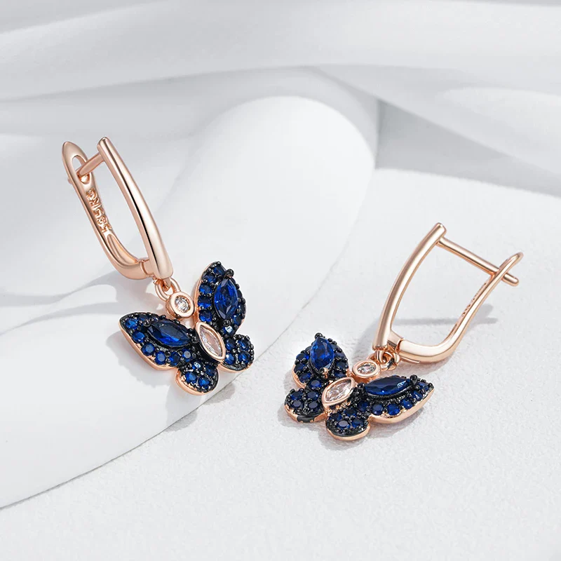 Dainty Blue Diamond Butterfly Earrings - Image 3