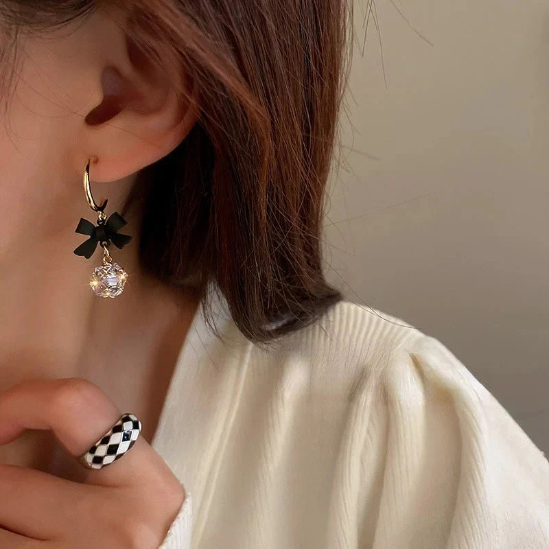 Dainty Bow Diamond Dangle Earrings - Image 2
