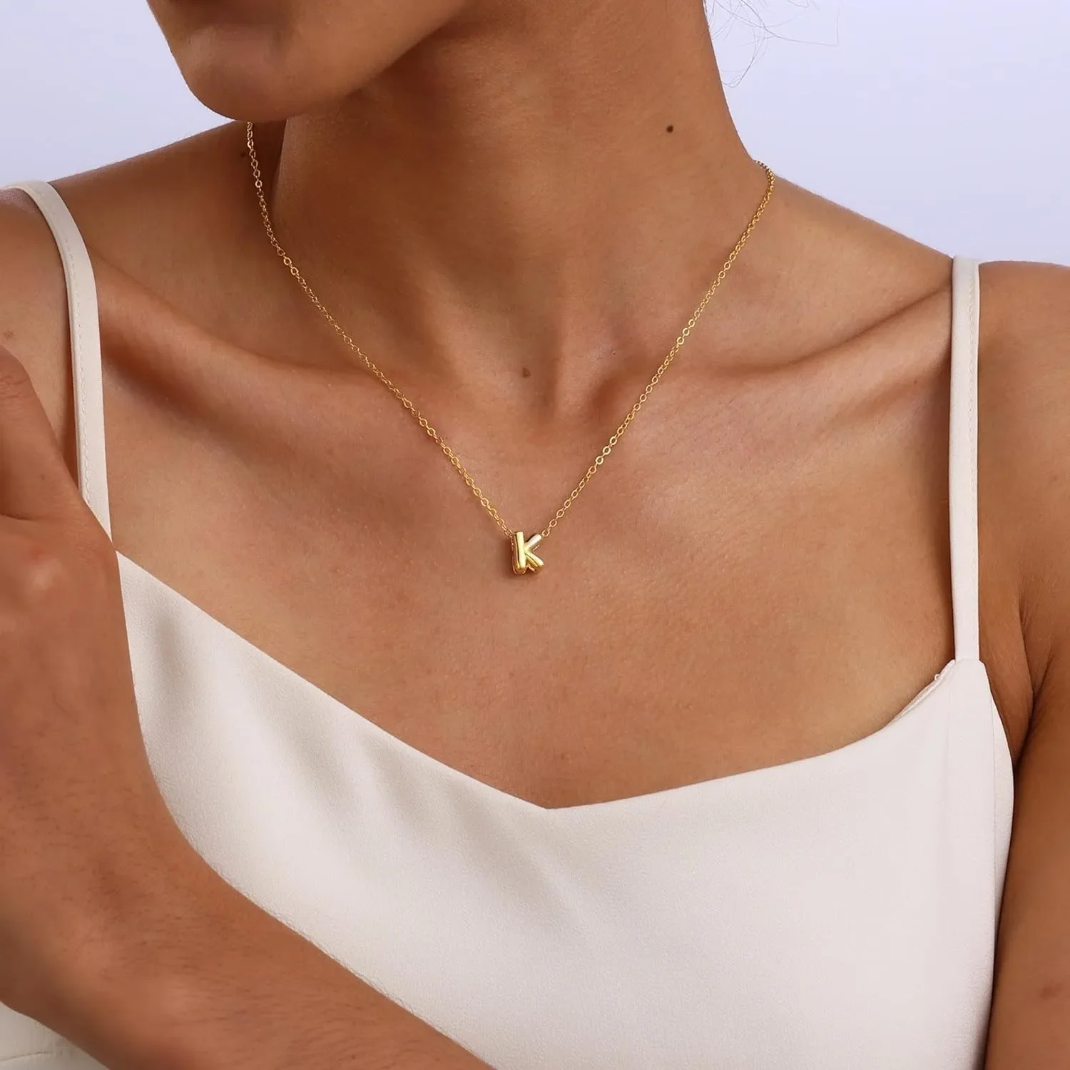Dainty Bubble Letter Initial Necklace - Image 4