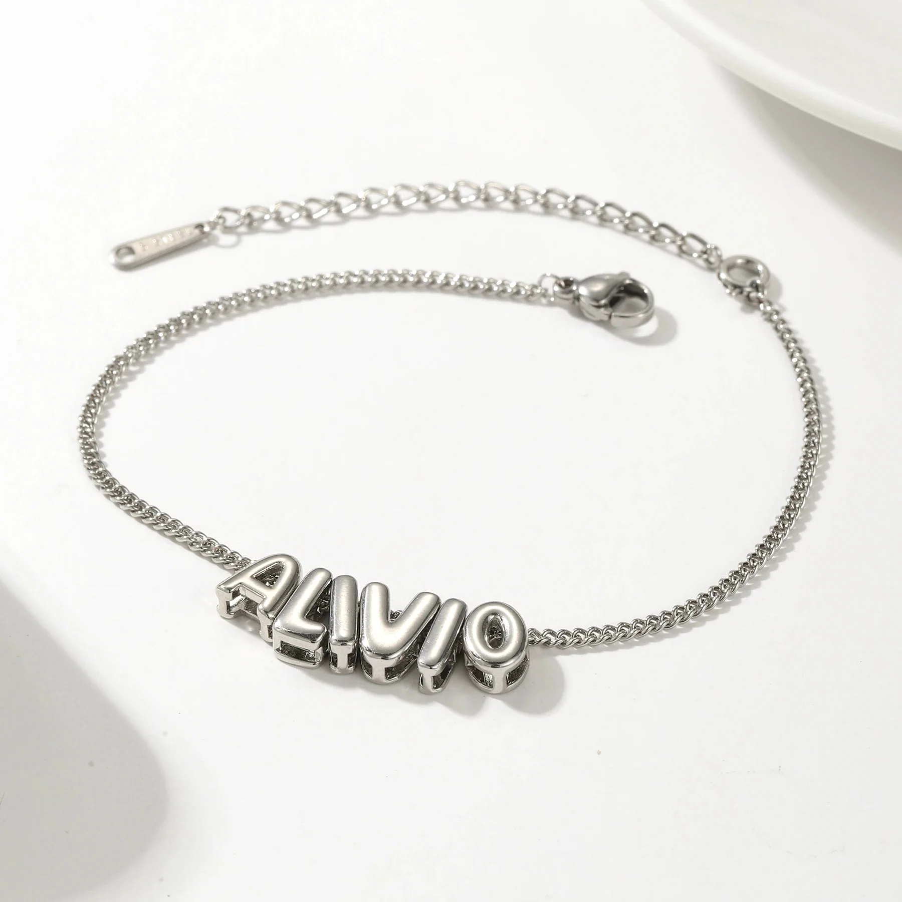 Dainty Bubble Letter Name Bracelet - Image 2