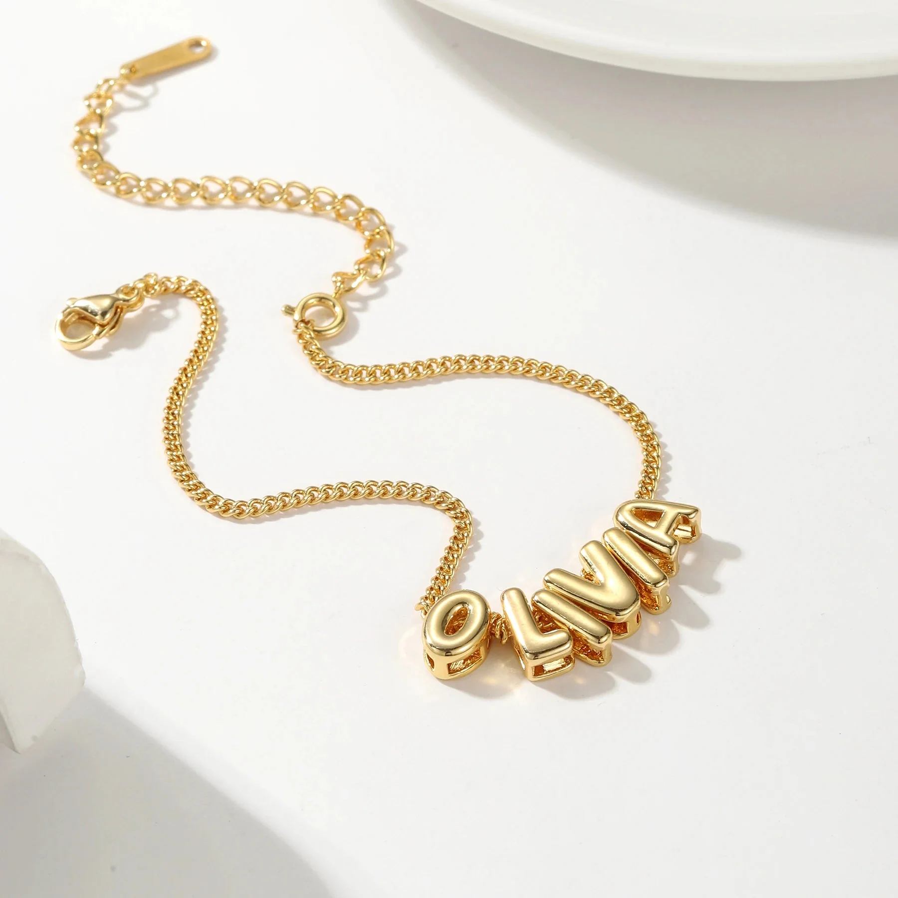 Dainty Bubble Letter Name Bracelet - Image 3