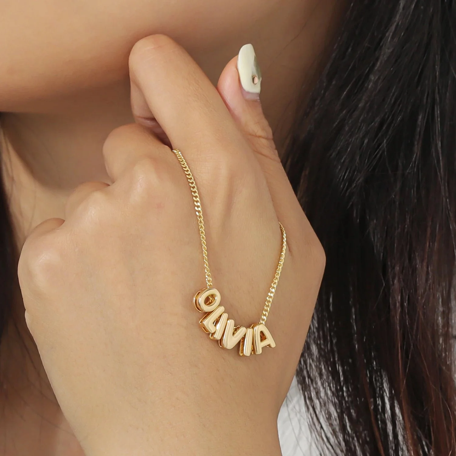 Dainty Bubble Letter Name Necklace - Image 7