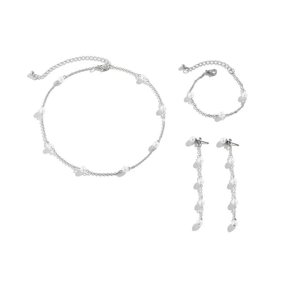 Dainty Chain Pearl Bracelet, Necklace, and Earring Set - Image 10