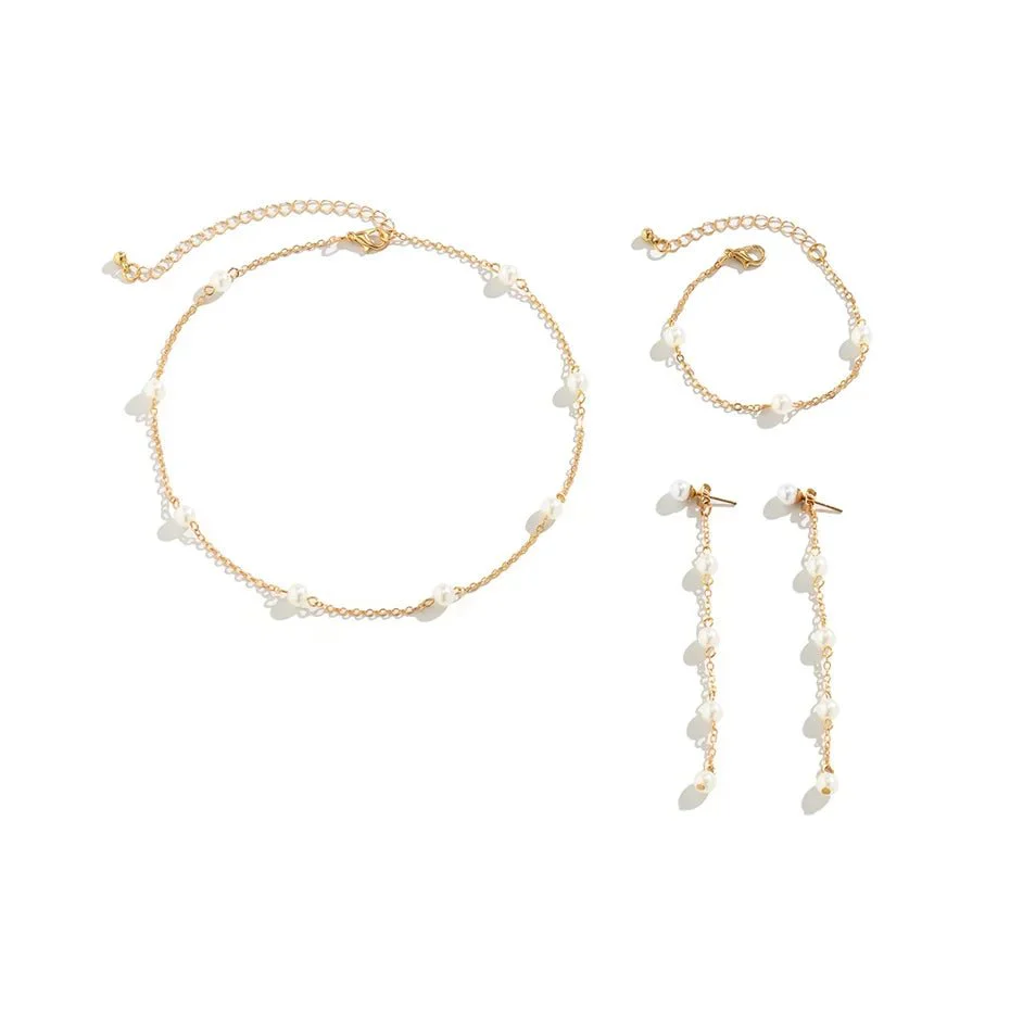 Dainty Chain Pearl Bracelet, Necklace, and Earring Set - Image 9