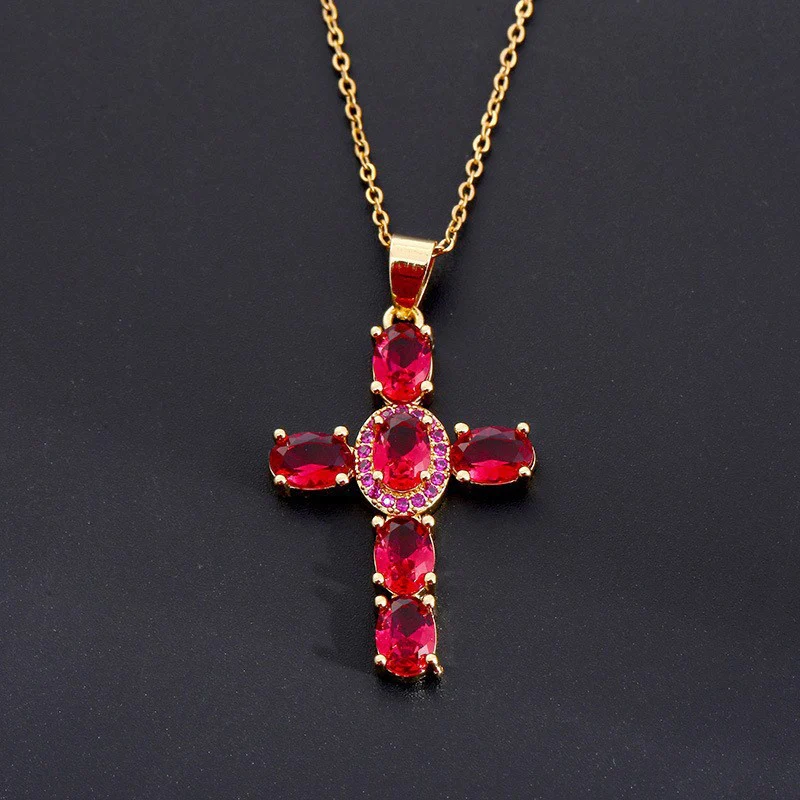 Dainty Colorful Gem Set Cross Necklace - Image 11