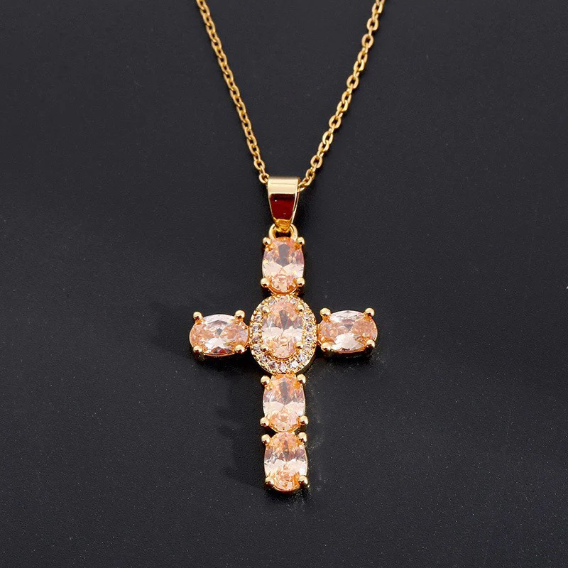 Dainty Colorful Gem Set Cross Necklace - Image 13
