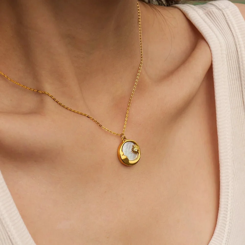 Dainty Crescent Moon & Star Pendant Necklace - Image 2