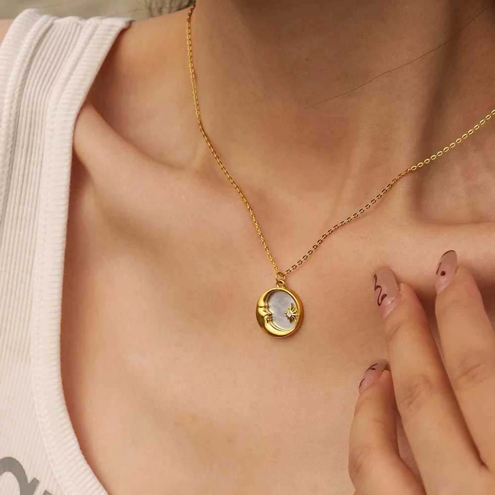 Dainty Crescent Moon & Star Pendant Necklace - Image 3