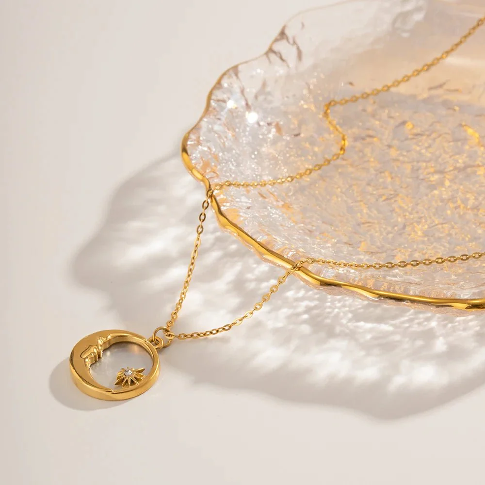 Dainty Crescent Moon & Star Pendant Necklace - Image 5