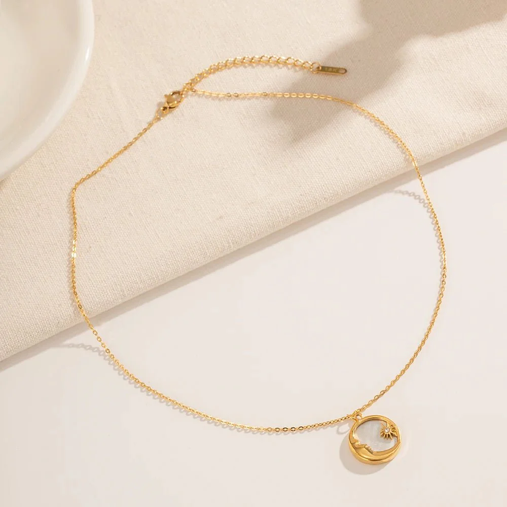 Dainty Crescent Moon & Star Pendant Necklace - Image 7