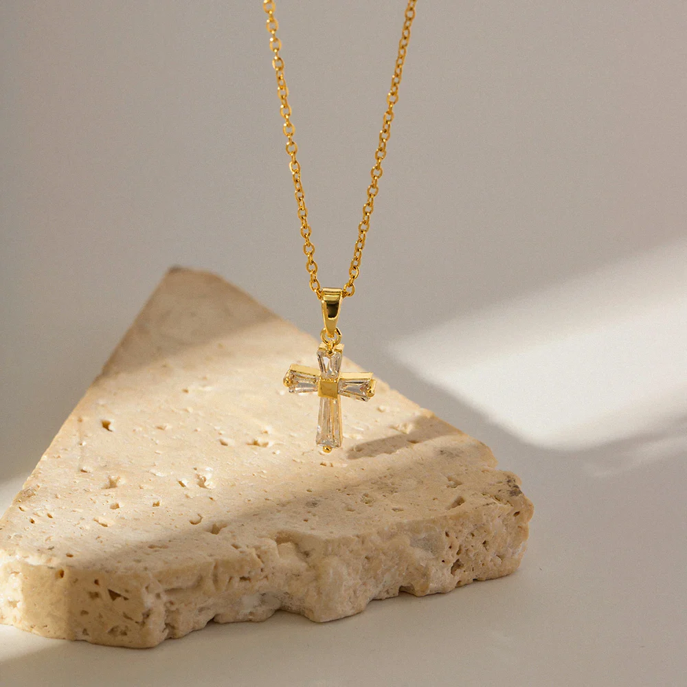 Dainty Diamond Cross Pendant Necklace - Image 2