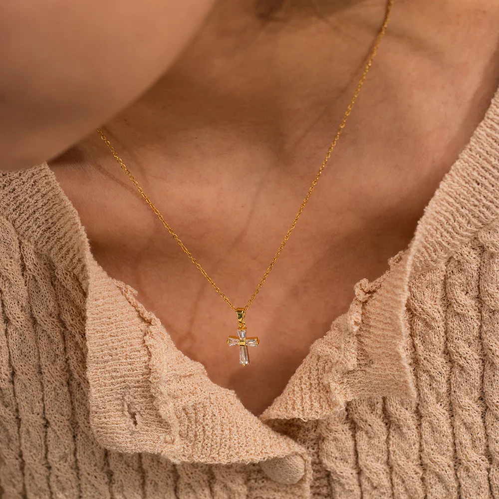 Dainty Diamond Cross Pendant Necklace - Image 8