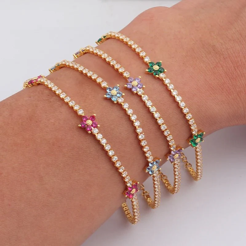 Dainty Diamond Floral Bracelets and Earrings - Image 3