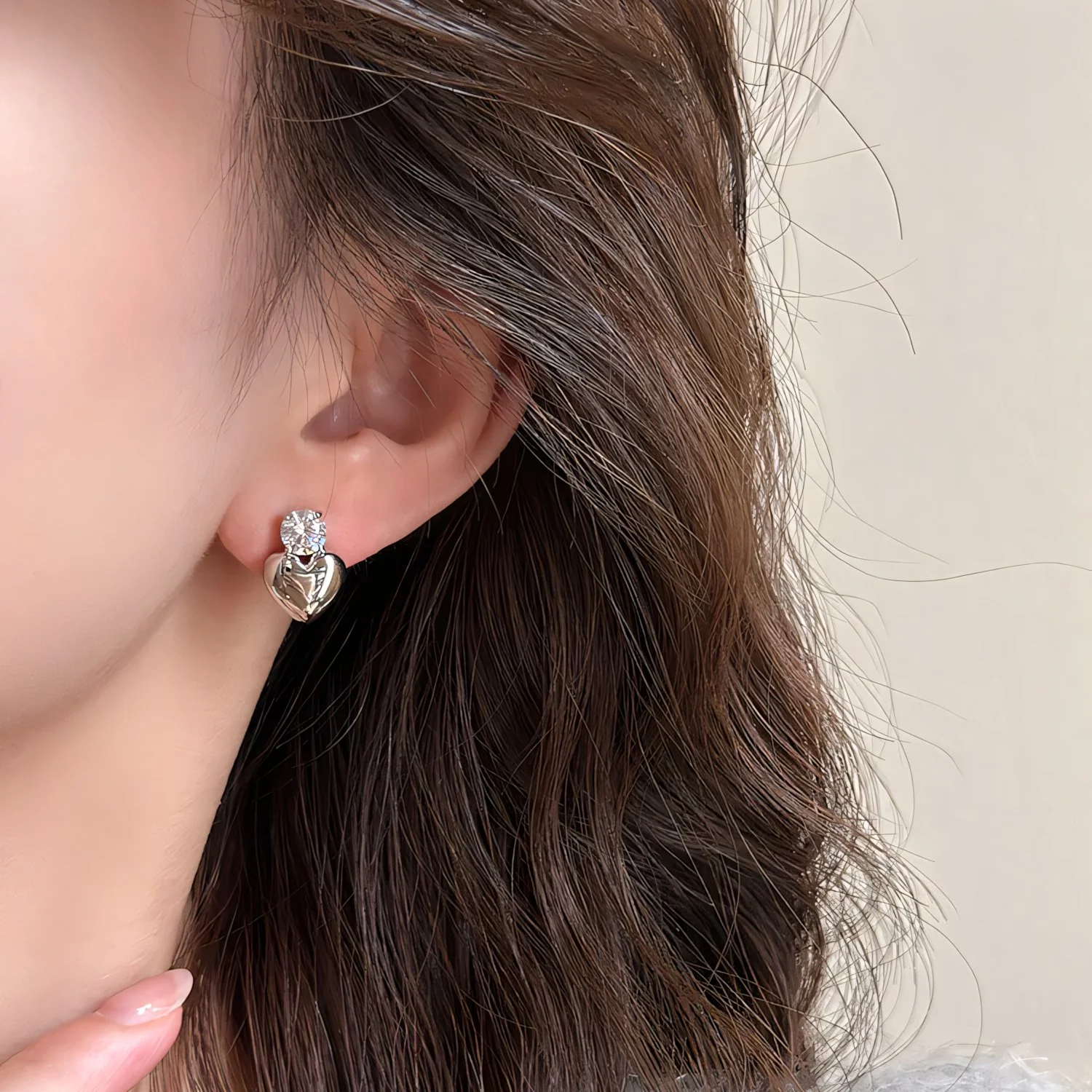 Dainty Diamond Heart Stud Earrings - Image 4